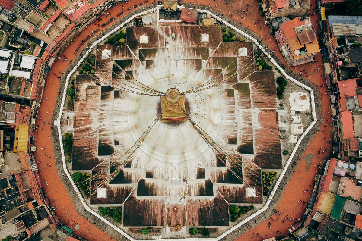 Aerial View of Boudhanath Stupa